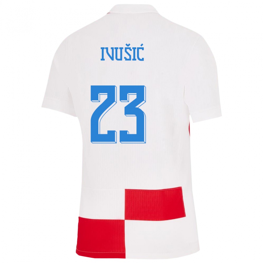 Dzieci Chorwacja Ivica Ivusic #23 Biało - Czerwony Domowa Koszulka 24-26 Koszulki Klubowe