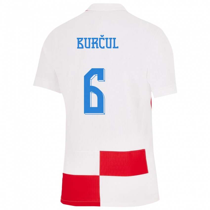 Dzieci Chorwacja Bruno Burcul #6 Biało - Czerwony Domowa Koszulka 24-26 Koszulki Klubowe