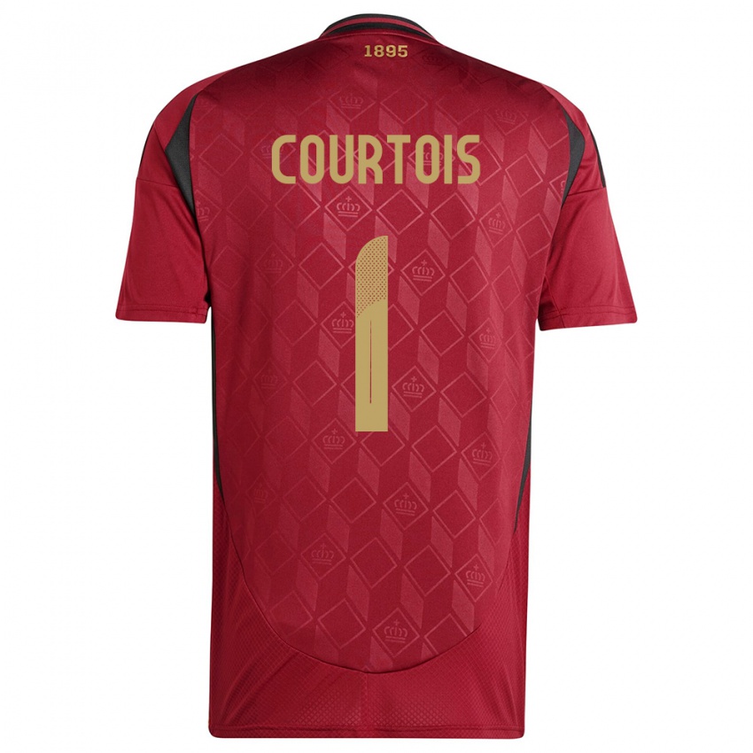 Dzieci Belgia Thibaut Courtois #1 Burgundia Domowa Koszulka 24-26 Koszulki Klubowe