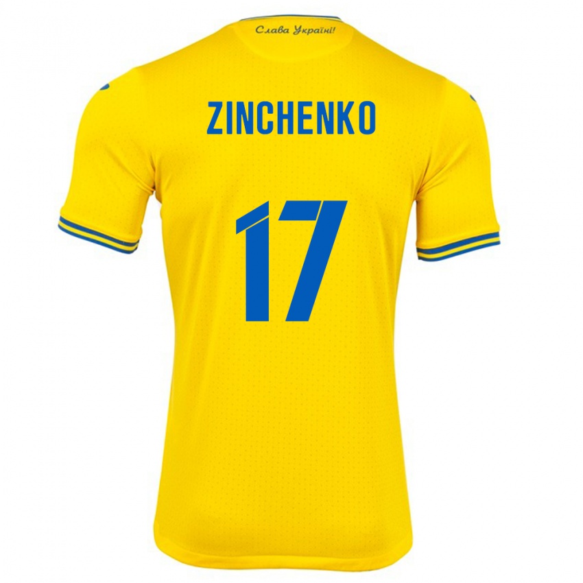 Dzieci Ukraina Oleksandr Zinchenko #17 Żółty Domowa Koszulka 24-26 Koszulki Klubowe