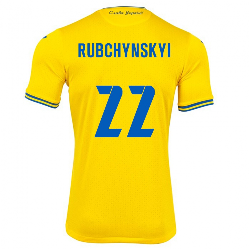 Dzieci Ukraina Valentyn Rubchynskyi #22 Żółty Domowa Koszulka 24-26 Koszulki Klubowe