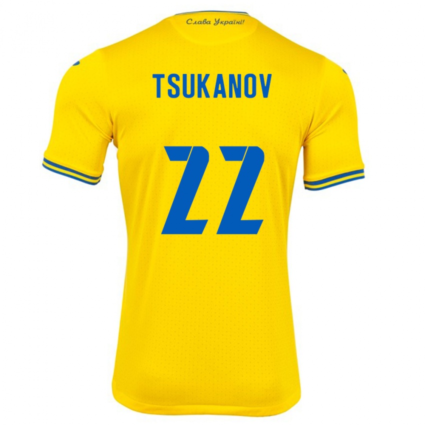 Dzieci Ukraina Viktor Tsukanov #22 Żółty Domowa Koszulka 24-26 Koszulki Klubowe