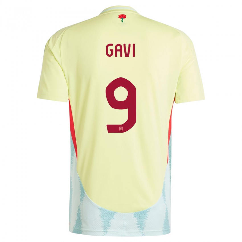 Dzieci Hiszpania Gavi #9 Żółty Wyjazdowa Koszulka 24-26 Koszulki Klubowe