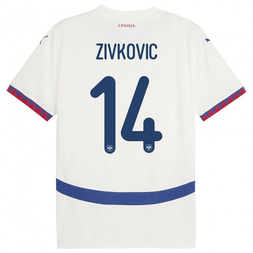 Dzieci Serbia Andrija Zivkovic #14 Biały Wyjazdowa Koszulka 24-26 Koszulki Klubowe