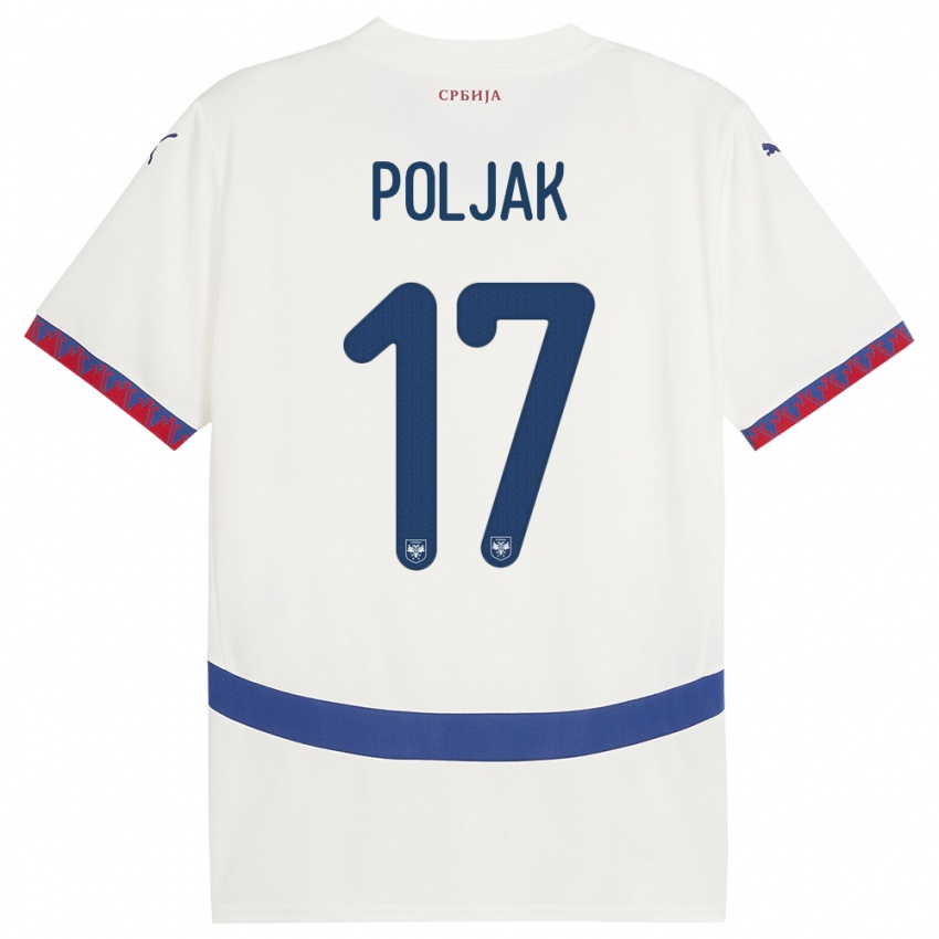 Dzieci Serbia Allegra Poljak #17 Biały Wyjazdowa Koszulka 24-26 Koszulki Klubowe