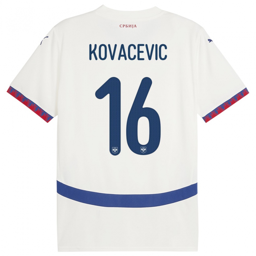 Dzieci Serbia Bojan Kovacevic #16 Biały Wyjazdowa Koszulka 24-26 Koszulki Klubowe