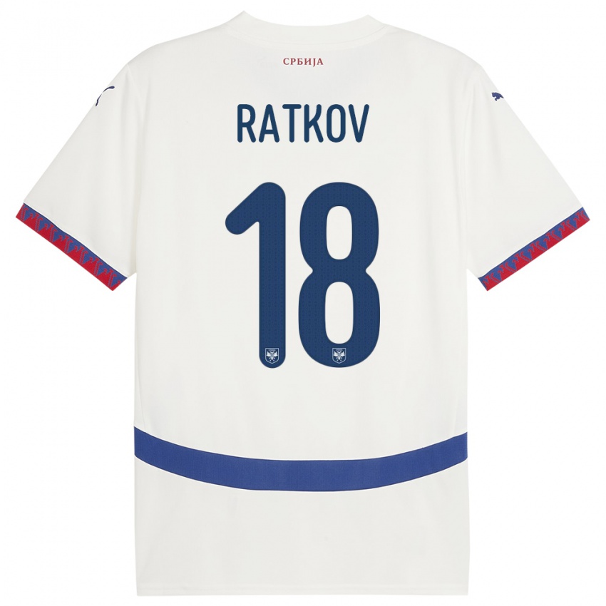 Dzieci Serbia Petar Ratkov #18 Biały Wyjazdowa Koszulka 24-26 Koszulki Klubowe