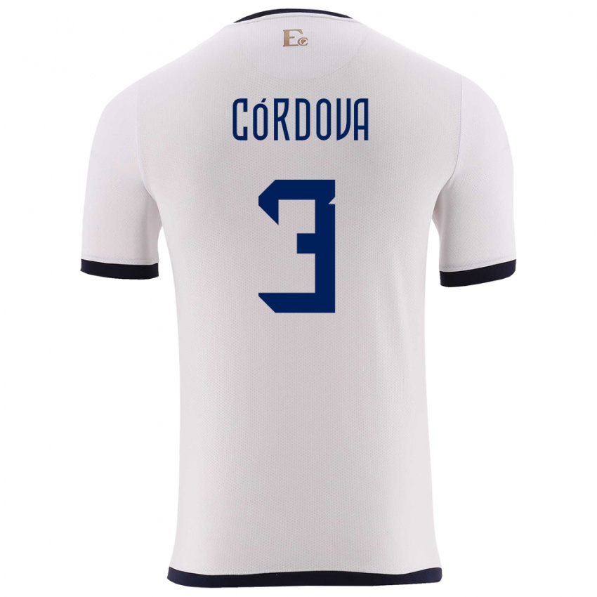 Dzieci Ecuador Luis Cordova #3 Biały Wyjazdowa Koszulka 24-26 Koszulki Klubowe