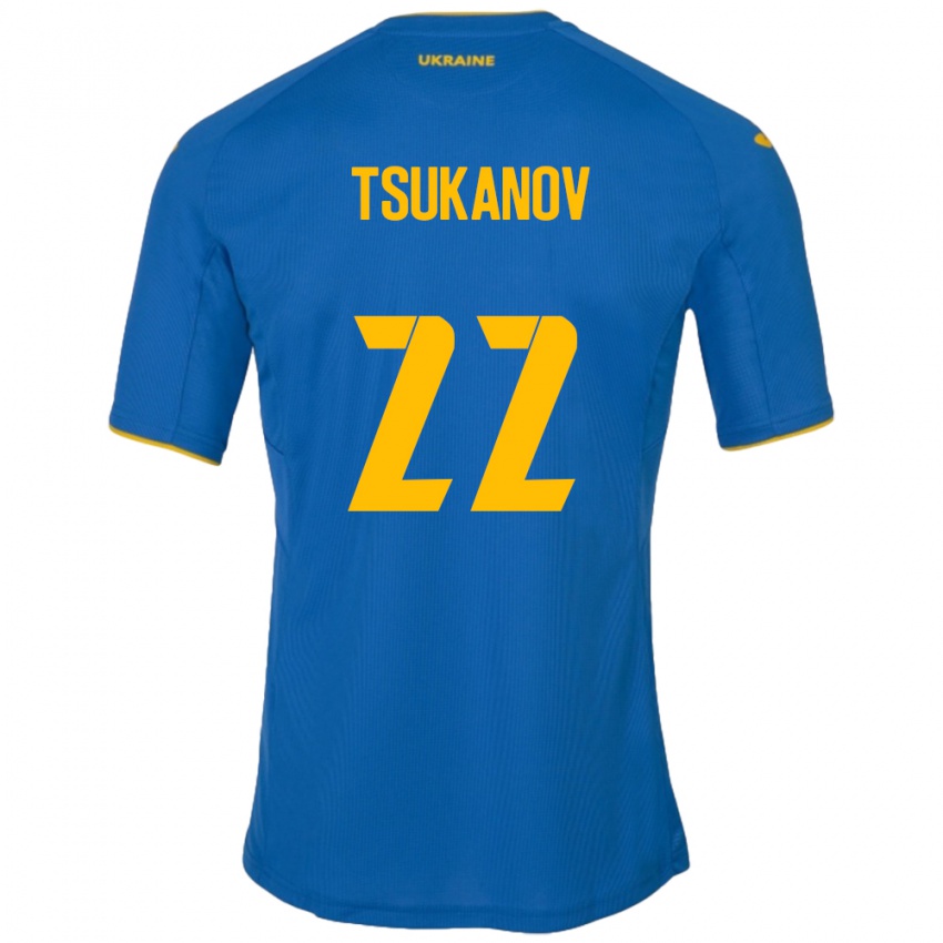 Dzieci Ukraina Viktor Tsukanov #22 Niebieski Wyjazdowa Koszulka 24-26 Koszulki Klubowe