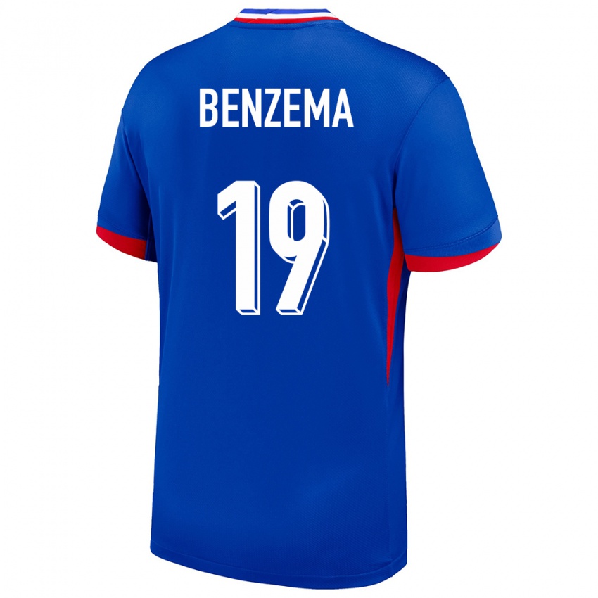 Męski Francja Karim Benzema #19 Niebieski Domowa Koszulka 24-26 Koszulki Klubowe