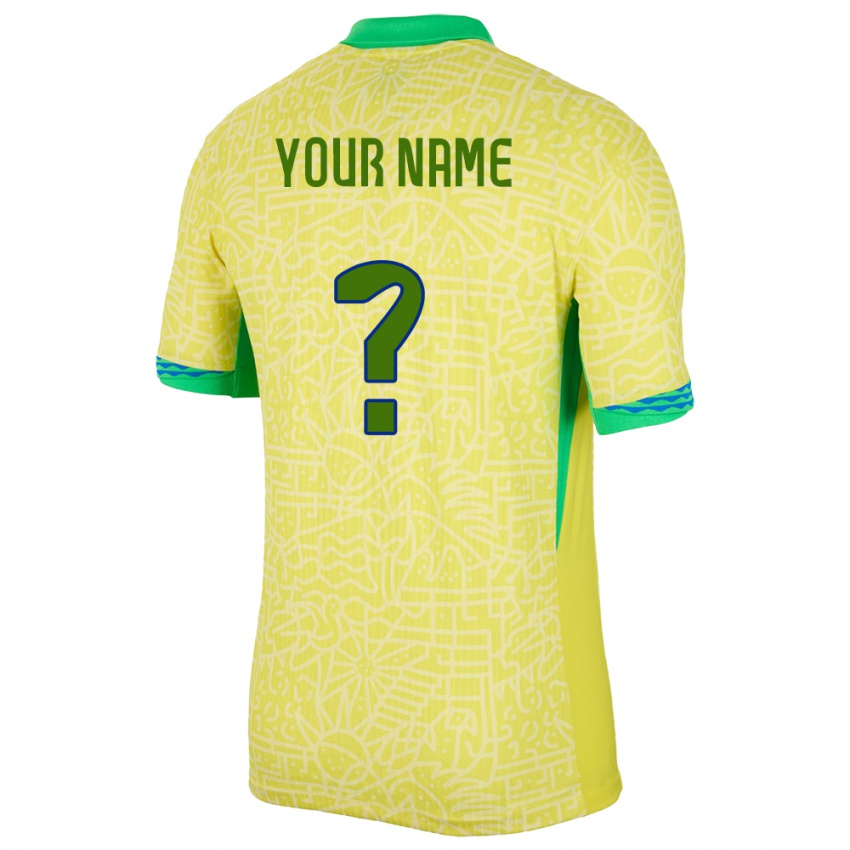 Męski Brazylia Twoje Imię #0 Żółty Domowa Koszulka 24-26 Koszulki Klubowe