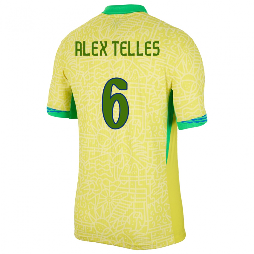 Męski Brazylia Alex Telles #6 Żółty Domowa Koszulka 24-26 Koszulki Klubowe