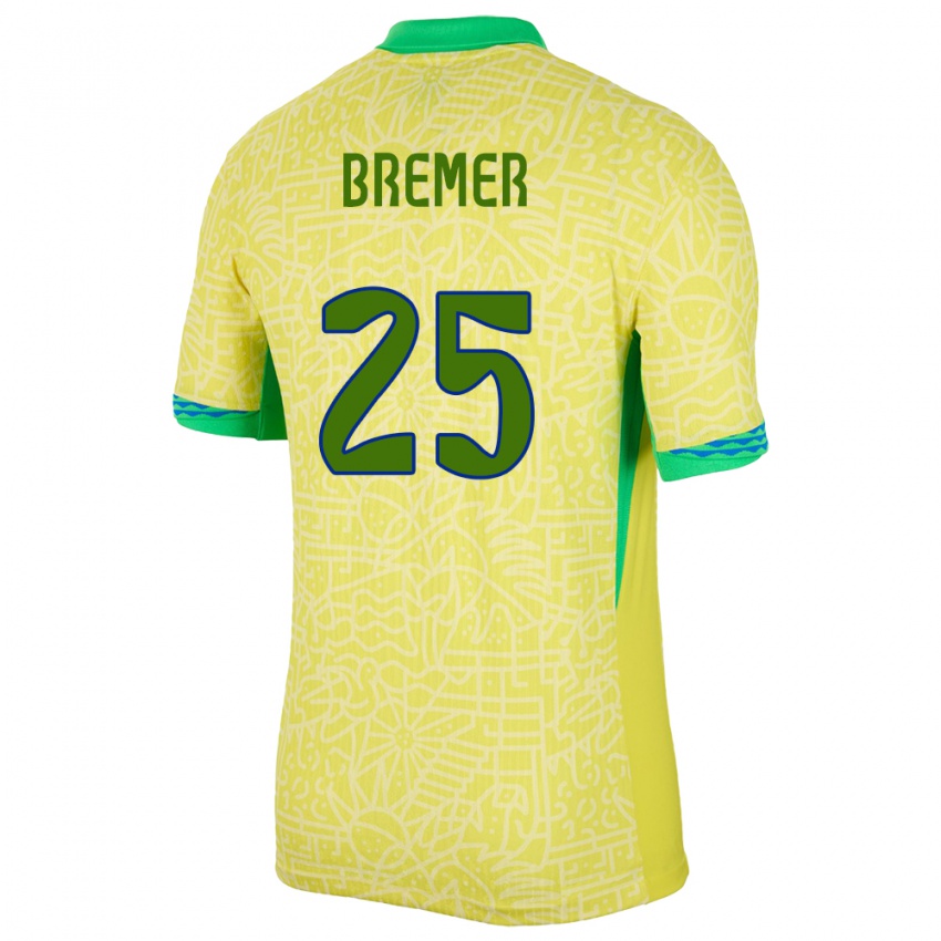 Męski Brazylia Bremer #25 Żółty Domowa Koszulka 24-26 Koszulki Klubowe