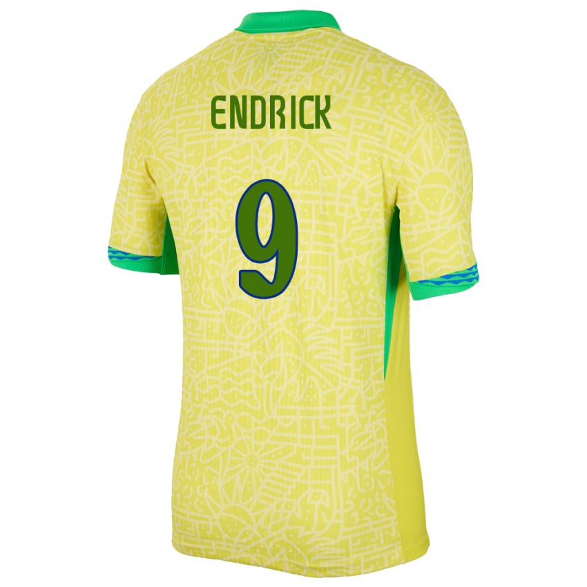 Męski Brazylia Endrick #9 Żółty Domowa Koszulka 24-26 Koszulki Klubowe