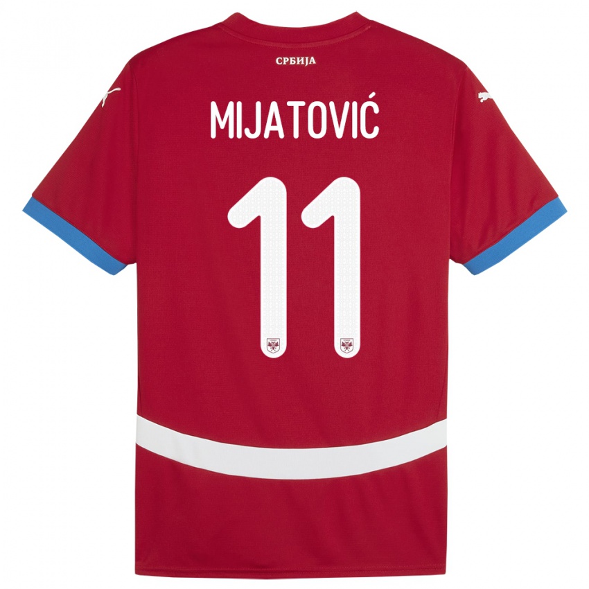 Męski Serbia Jovan Mijatovic #11 Czerwony Domowa Koszulka 24-26 Koszulki Klubowe