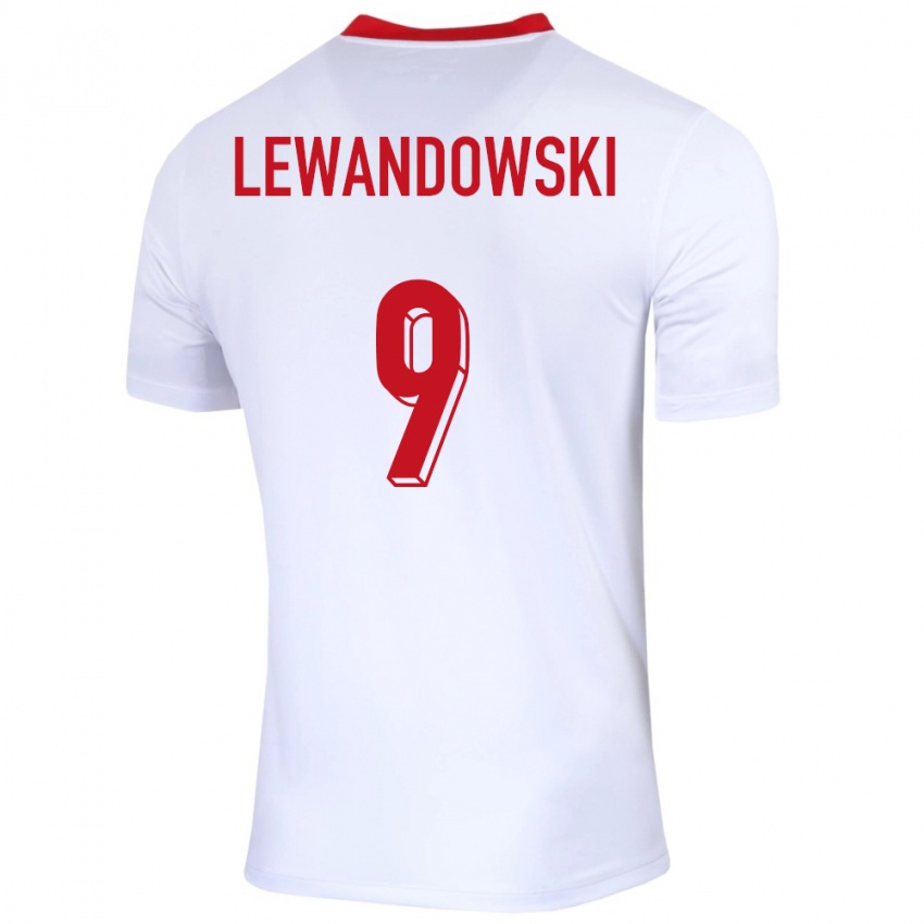 Męski Polska Robert Lewandowski #9 Biały Domowa Koszulka 24-26 Koszulki Klubowe