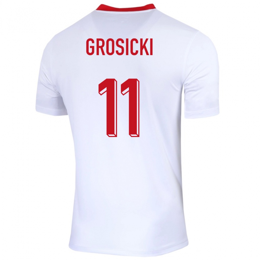 Męski Polska Kamil Grosicki #11 Biały Domowa Koszulka 24-26 Koszulki Klubowe