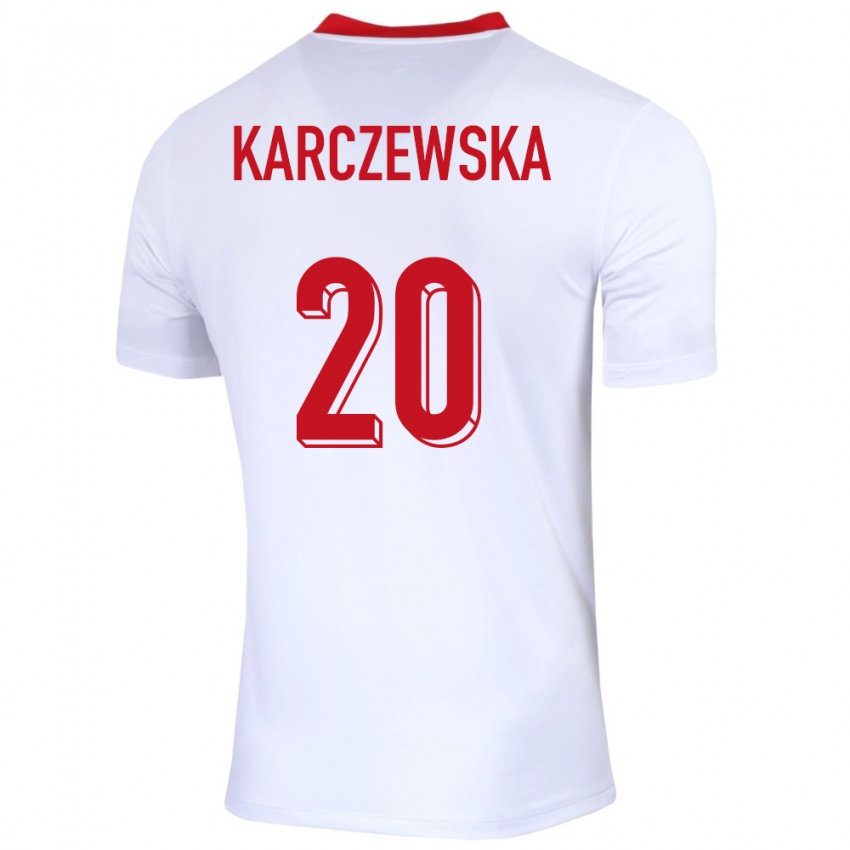 Męski Polska Nikola Karczewska #20 Biały Domowa Koszulka 24-26 Koszulki Klubowe