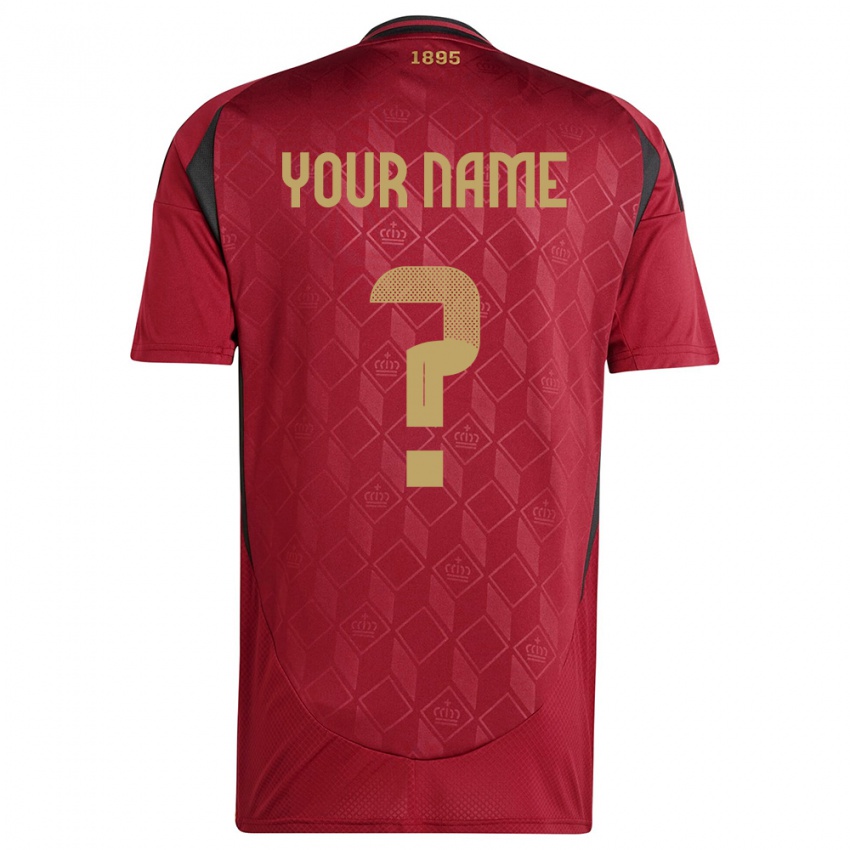 Męski Belgia Twoje Imię #0 Burgundia Domowa Koszulka 24-26 Koszulki Klubowe