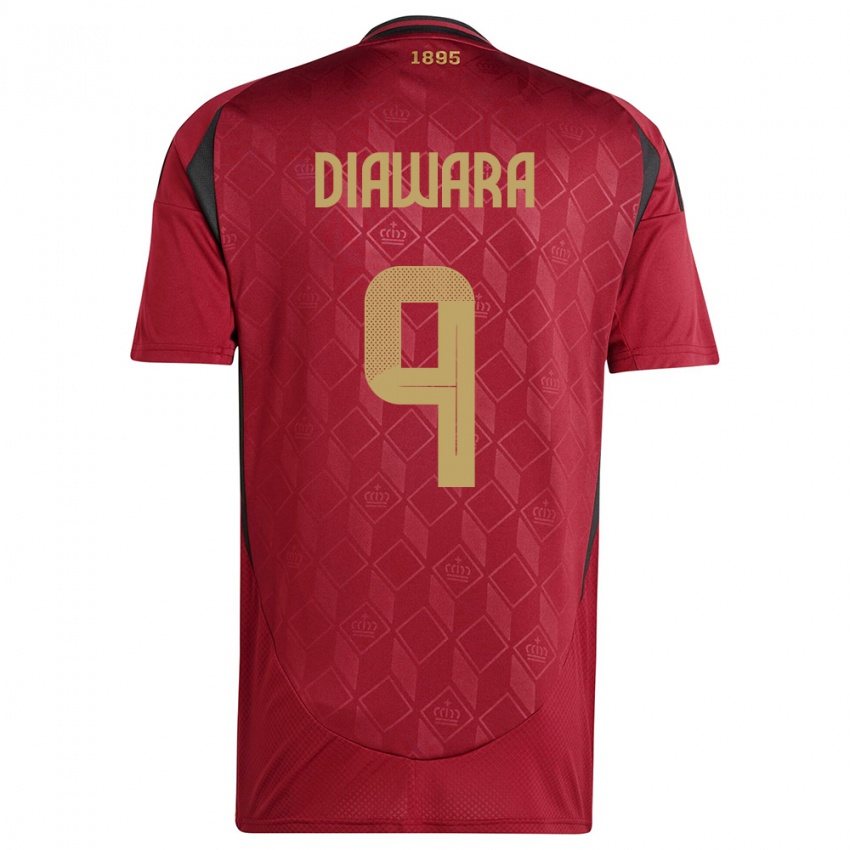 Męski Belgia Sekou Diawara #9 Burgundia Domowa Koszulka 24-26 Koszulki Klubowe