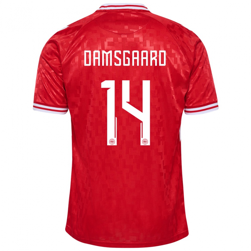 Męski Dania Mikkel Damsgaard #14 Czerwony Domowa Koszulka 24-26 Koszulki Klubowe