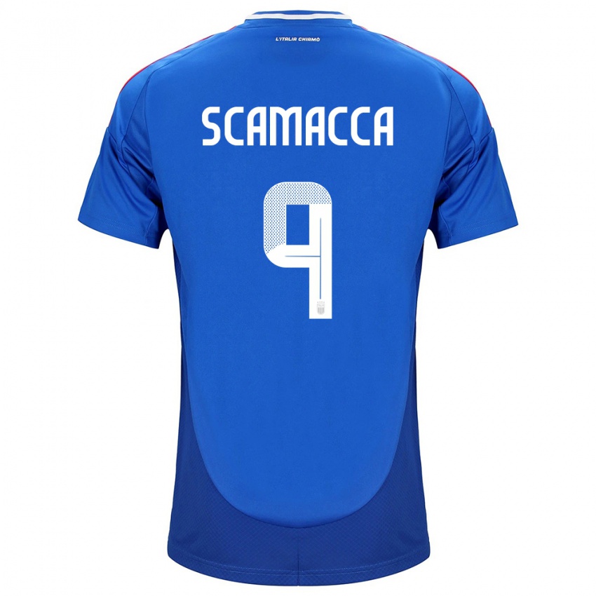 Męski Włochy Gianluca Scamacca #9 Niebieski Domowa Koszulka 24-26 Koszulki Klubowe