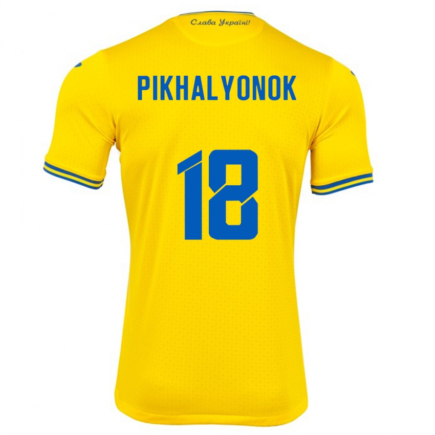 Męski Ukraina Oleksandr Pikhalyonok #18 Żółty Domowa Koszulka 24-26 Koszulki Klubowe