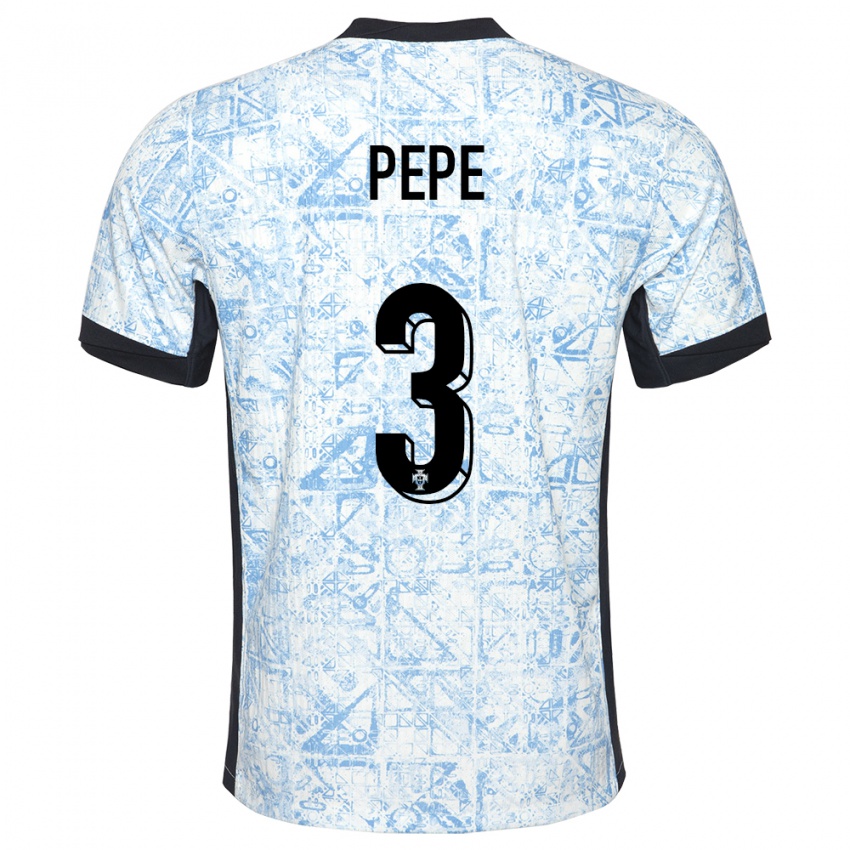 Męski Portugalia Pepe #3 Kremowy Niebieski Wyjazdowa Koszulka 24-26 Koszulki Klubowe