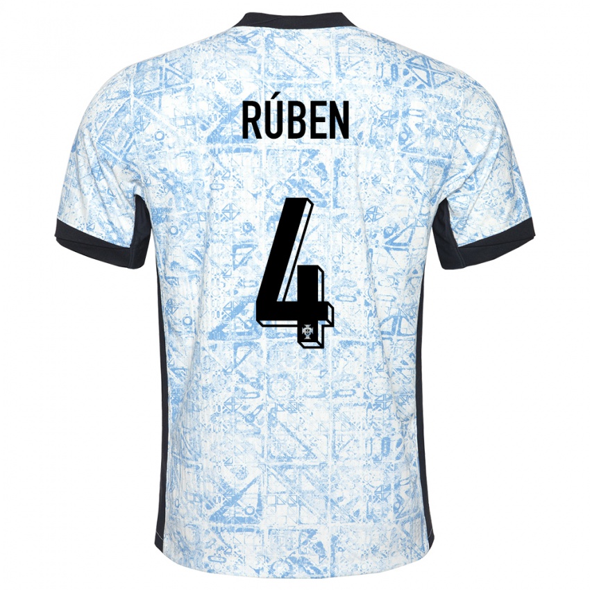 Męski Portugalia Ruben Dias #4 Kremowy Niebieski Wyjazdowa Koszulka 24-26 Koszulki Klubowe