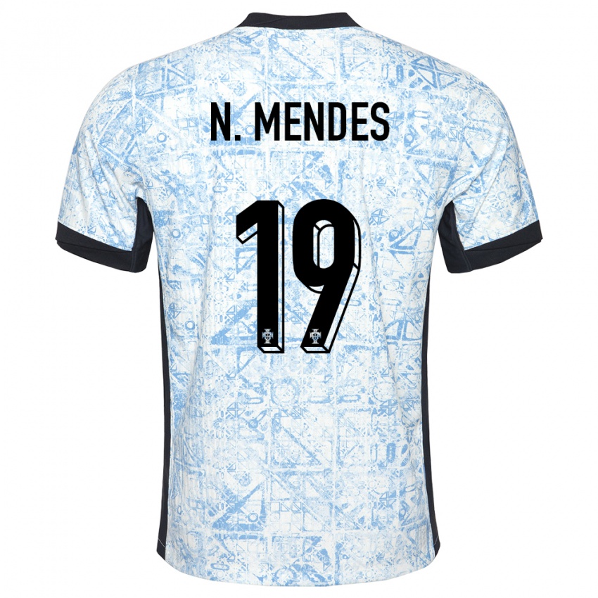 Męski Portugalia Nuno Mendes #19 Kremowy Niebieski Wyjazdowa Koszulka 24-26 Koszulki Klubowe