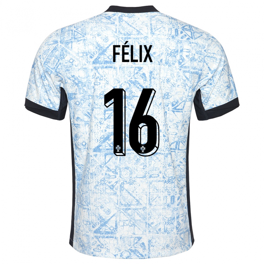 Męski Portugalia Hugo Felix #16 Kremowy Niebieski Wyjazdowa Koszulka 24-26 Koszulki Klubowe