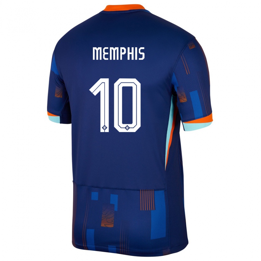 Męski Holandia Memphis Depay #10 Niebieski Wyjazdowa Koszulka 24-26 Koszulki Klubowe