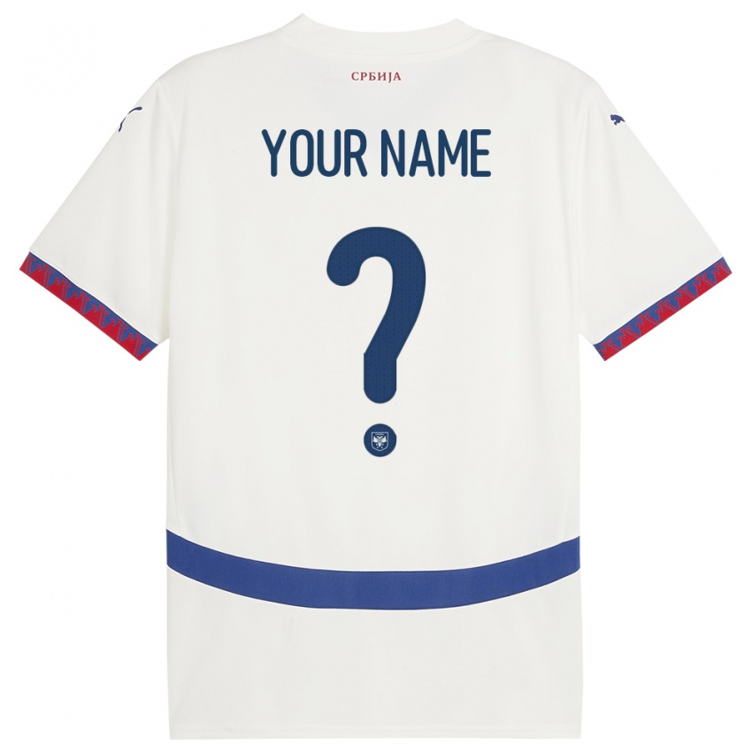 Męski Serbia Twoje Imię #0 Biały Wyjazdowa Koszulka 24-26 Koszulki Klubowe