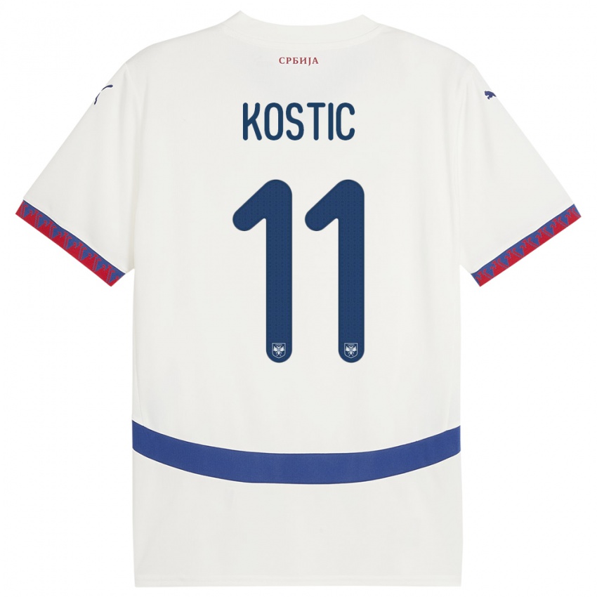 Męski Serbia Filip Kostic #11 Biały Wyjazdowa Koszulka 24-26 Koszulki Klubowe