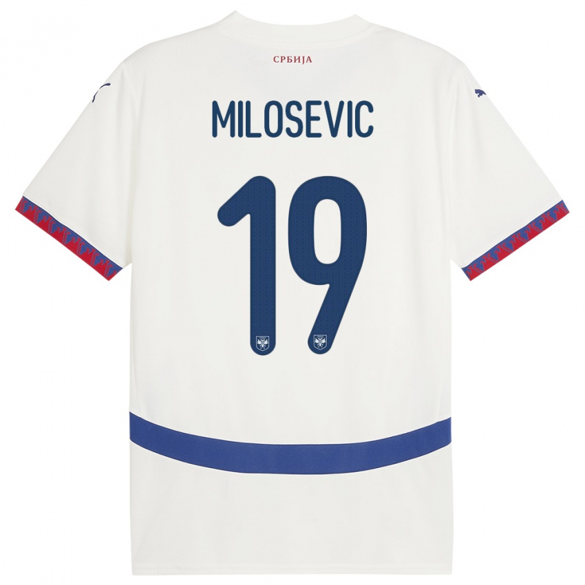 Męski Serbia Jovan Milosevic #19 Biały Wyjazdowa Koszulka 24-26 Koszulki Klubowe