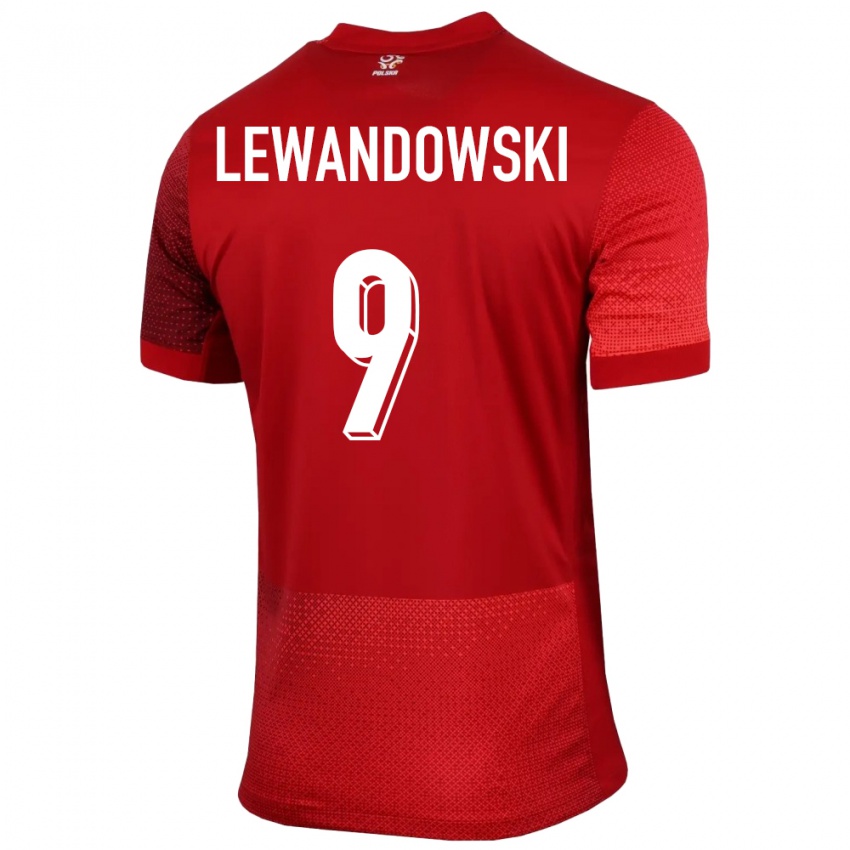 Męski Polska Robert Lewandowski #9 Czerwony Wyjazdowa Koszulka 24-26 Koszulki Klubowe