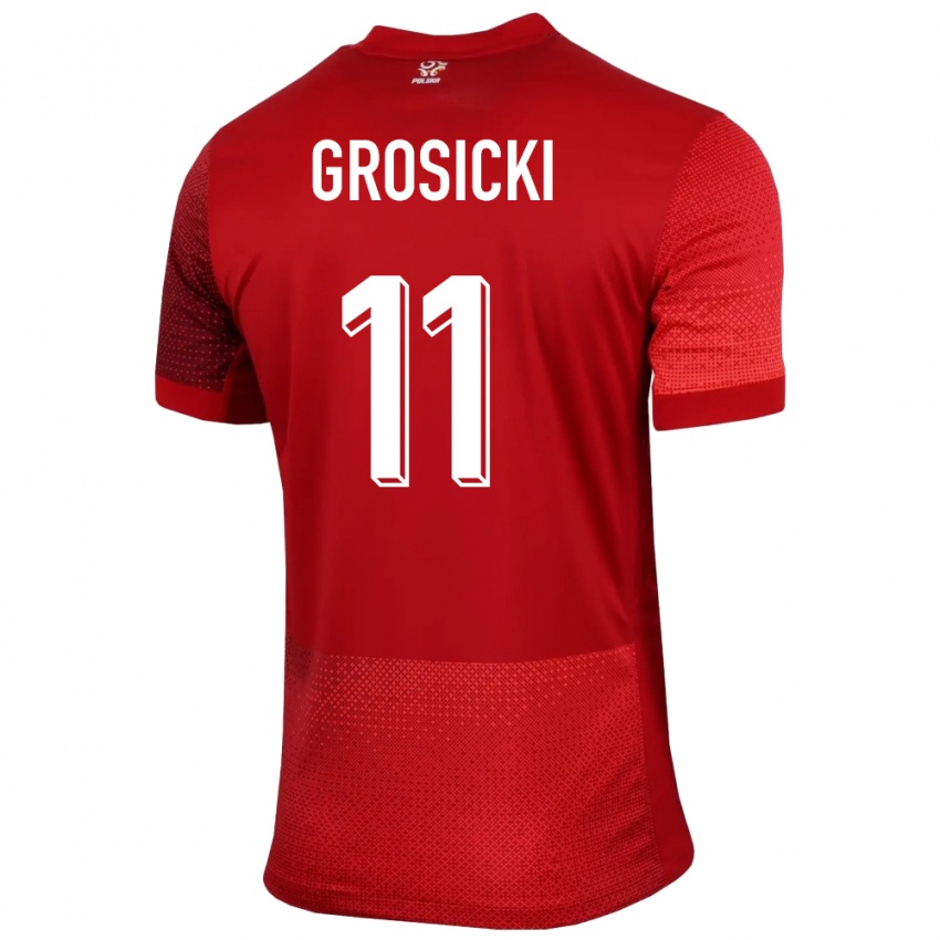 Męski Polska Kamil Grosicki #11 Czerwony Wyjazdowa Koszulka 24-26 Koszulki Klubowe