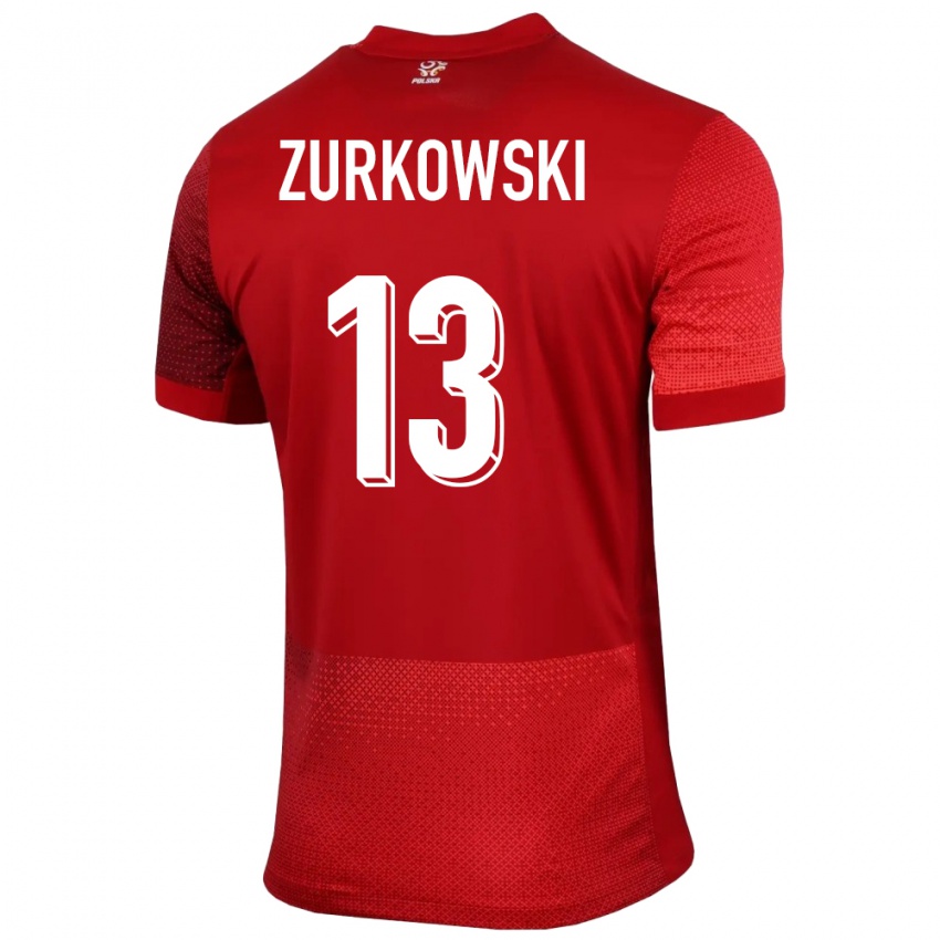 Męski Polska Szymon Zurkowski #13 Czerwony Wyjazdowa Koszulka 24-26 Koszulki Klubowe