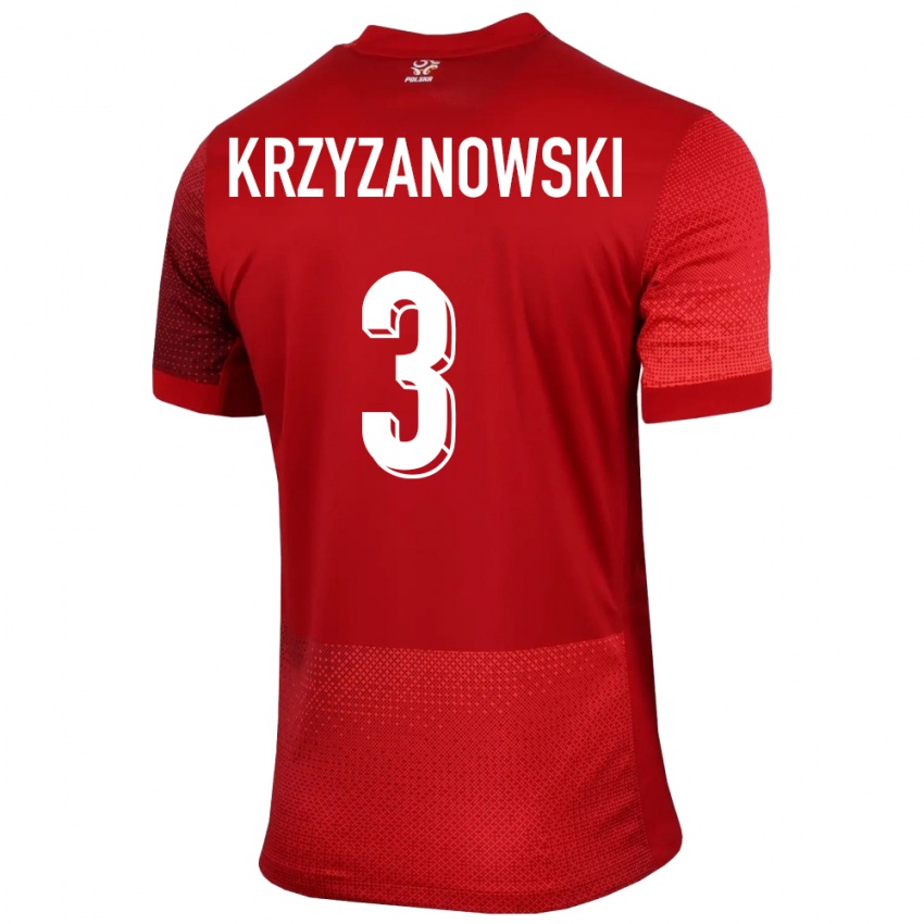 Męski Polska Jakub Krzyzanowski #3 Czerwony Wyjazdowa Koszulka 24-26 Koszulki Klubowe