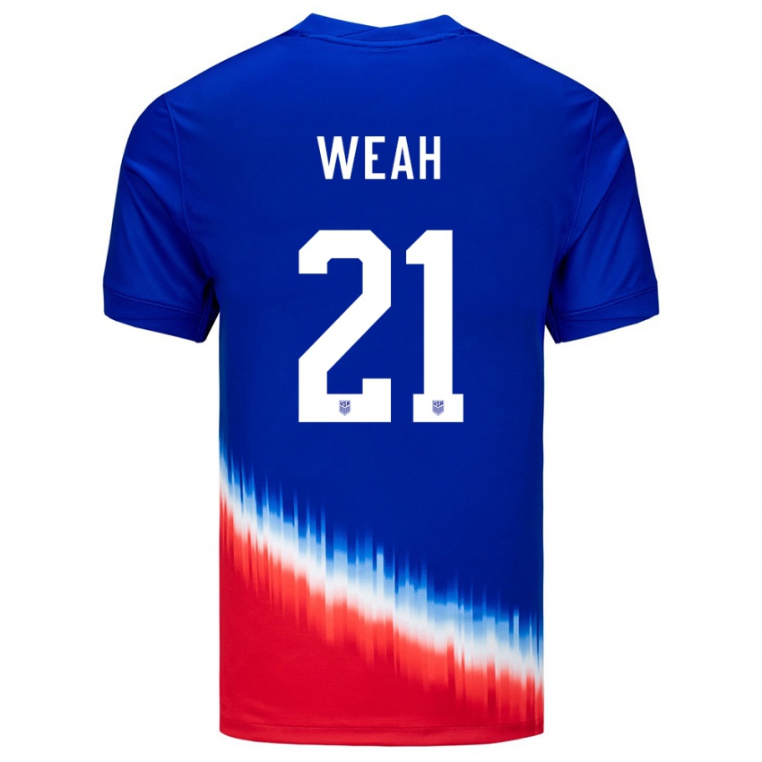 Męski Stany Zjednoczone Timothy Weah #21 Niebieski Wyjazdowa Koszulka 24-26 Koszulki Klubowe