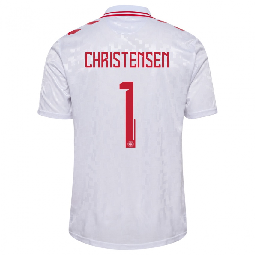 Męski Dania Lene Christensen #1 Biały Wyjazdowa Koszulka 24-26 Koszulki Klubowe
