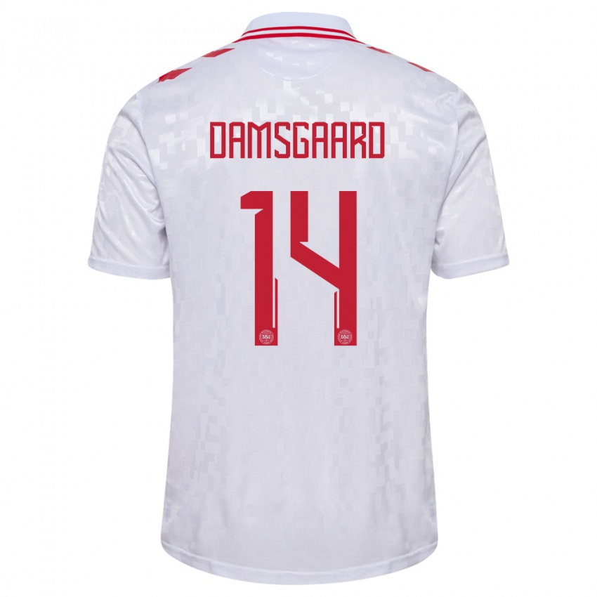 Męski Dania Mikkel Damsgaard #14 Biały Wyjazdowa Koszulka 24-26 Koszulki Klubowe