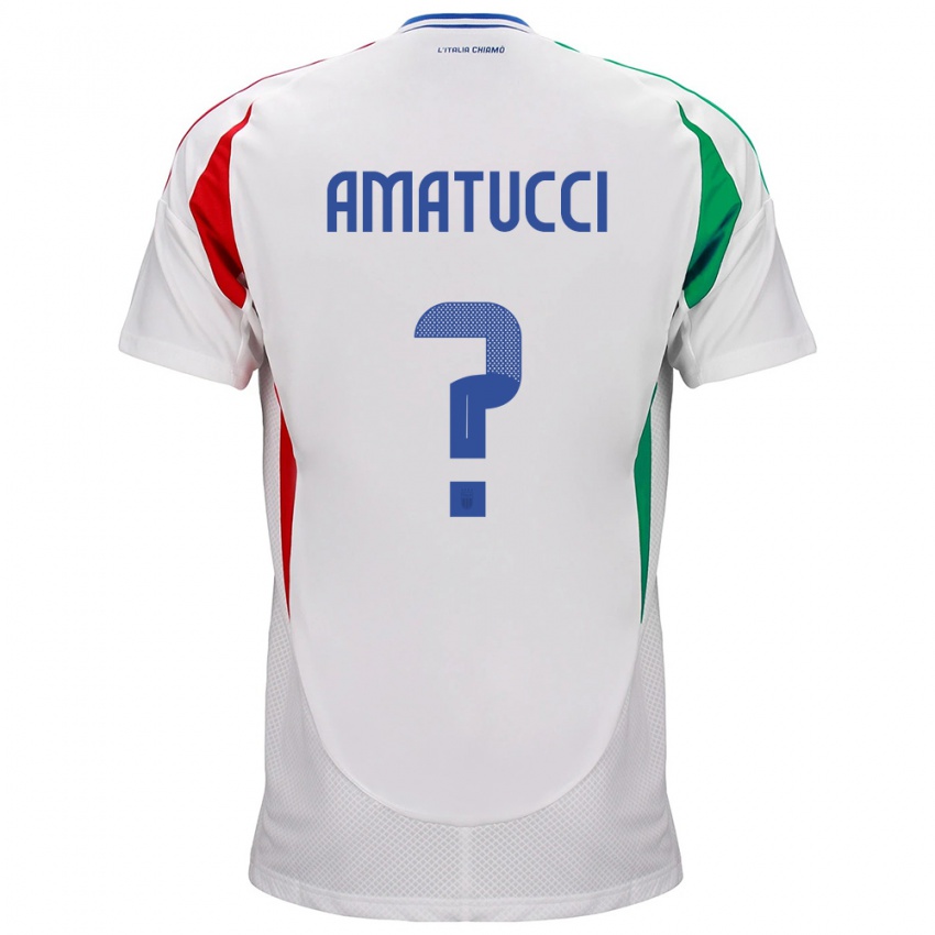 Męski Włochy Lorenzo Amatucci #0 Biały Wyjazdowa Koszulka 24-26 Koszulki Klubowe