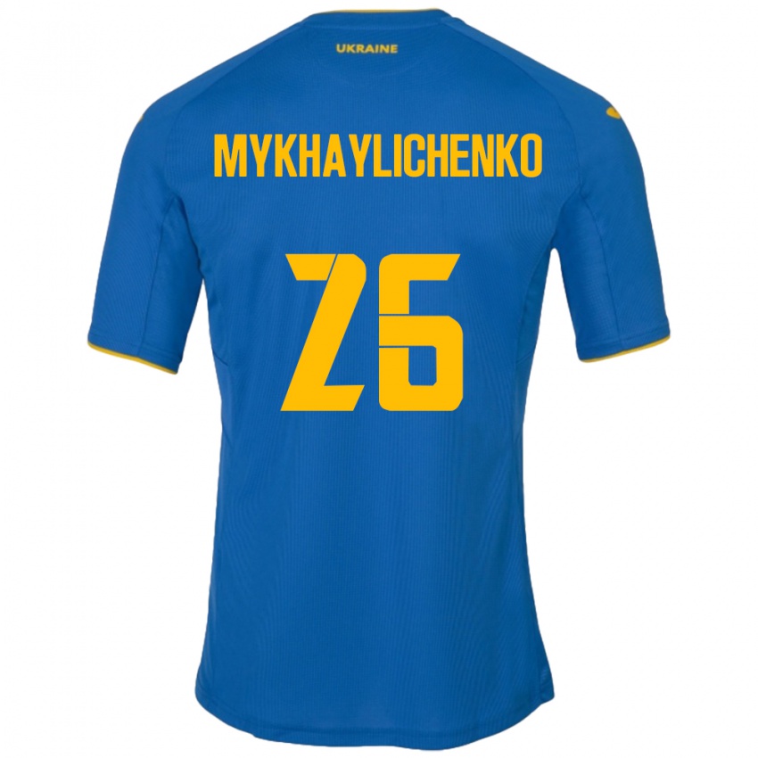 Męski Ukraina Bogdan Mykhaylichenko #26 Niebieski Wyjazdowa Koszulka 24-26 Koszulki Klubowe