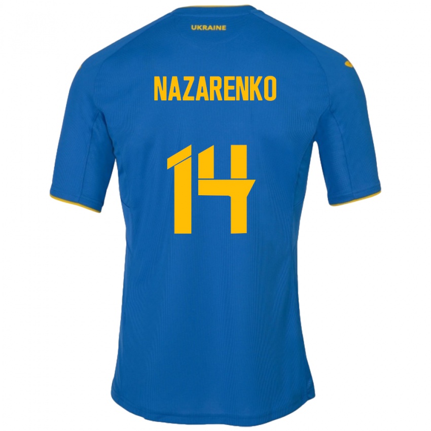 Męski Ukraina Oleksandr Nazarenko #14 Niebieski Wyjazdowa Koszulka 24-26 Koszulki Klubowe