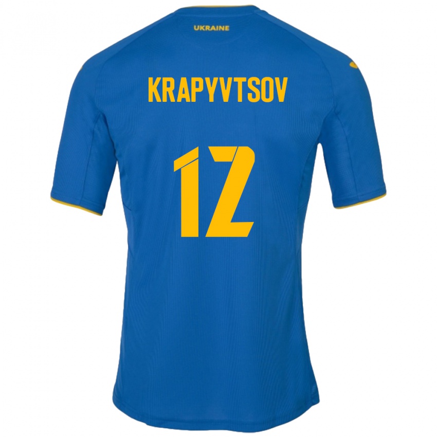 Męski Ukraina Vladyslav Krapyvtsov #12 Niebieski Wyjazdowa Koszulka 24-26 Koszulki Klubowe