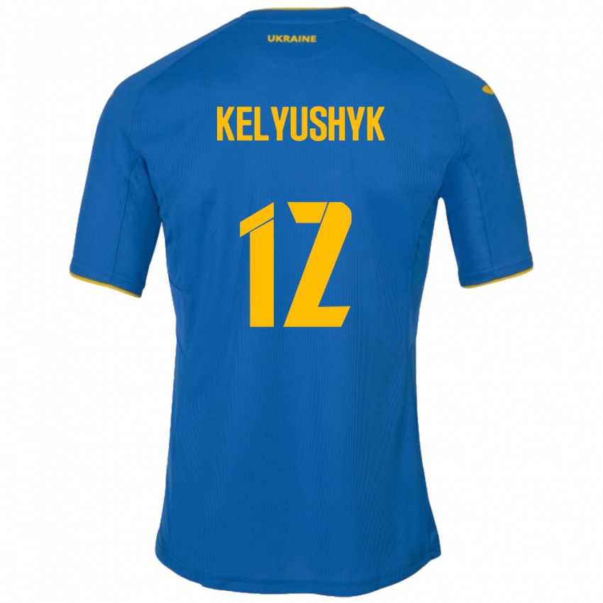 Męski Ukraina Darya Kelyushyk #12 Niebieski Wyjazdowa Koszulka 24-26 Koszulki Klubowe