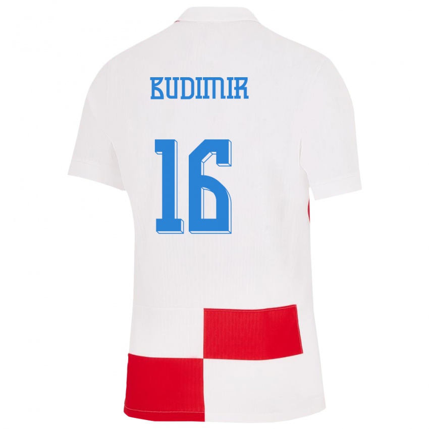 Kobiety Chorwacja Ante Budimir #16 Biało - Czerwony Domowa Koszulka 24-26 Koszulki Klubowe