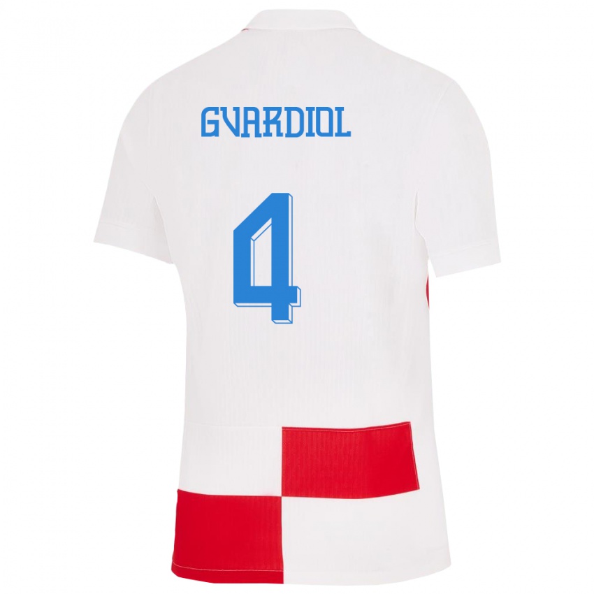 Kobiety Chorwacja Josko Gvardiol #4 Biało - Czerwony Domowa Koszulka 24-26 Koszulki Klubowe