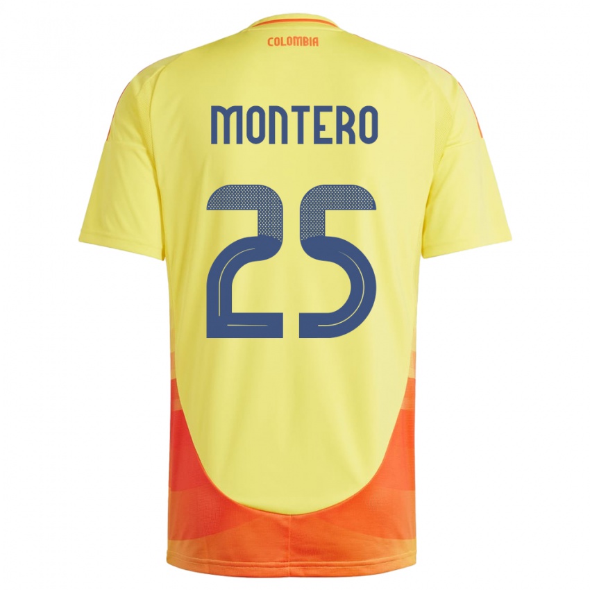 Kobiety Kolumbia Álvaro Montero #25 Żółty Domowa Koszulka 24-26 Koszulki Klubowe